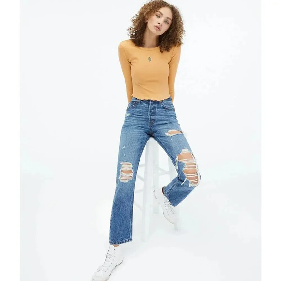 Aeropostale '90s Super High-Rise Straight Hemp Jeans Dark Wash Size 0 - Picture 3 of 9